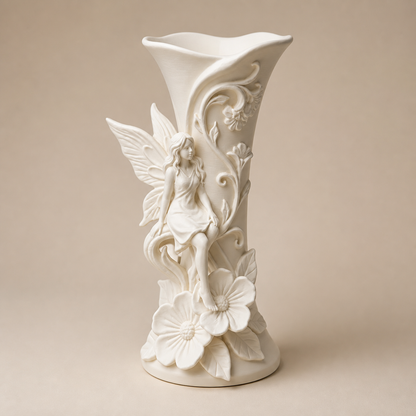 Ivory fairy floral vase shown from an alternate studio angle